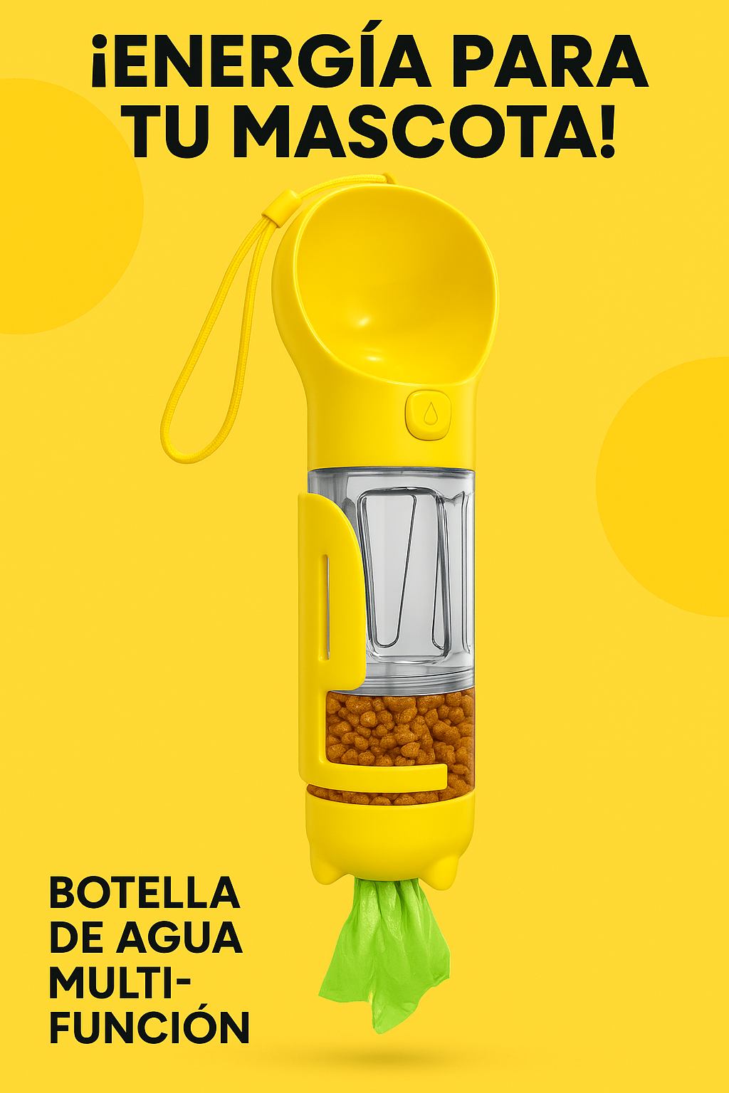 Botella Portátil 4-en-1 para Perros — Agua y Snack Antifugas