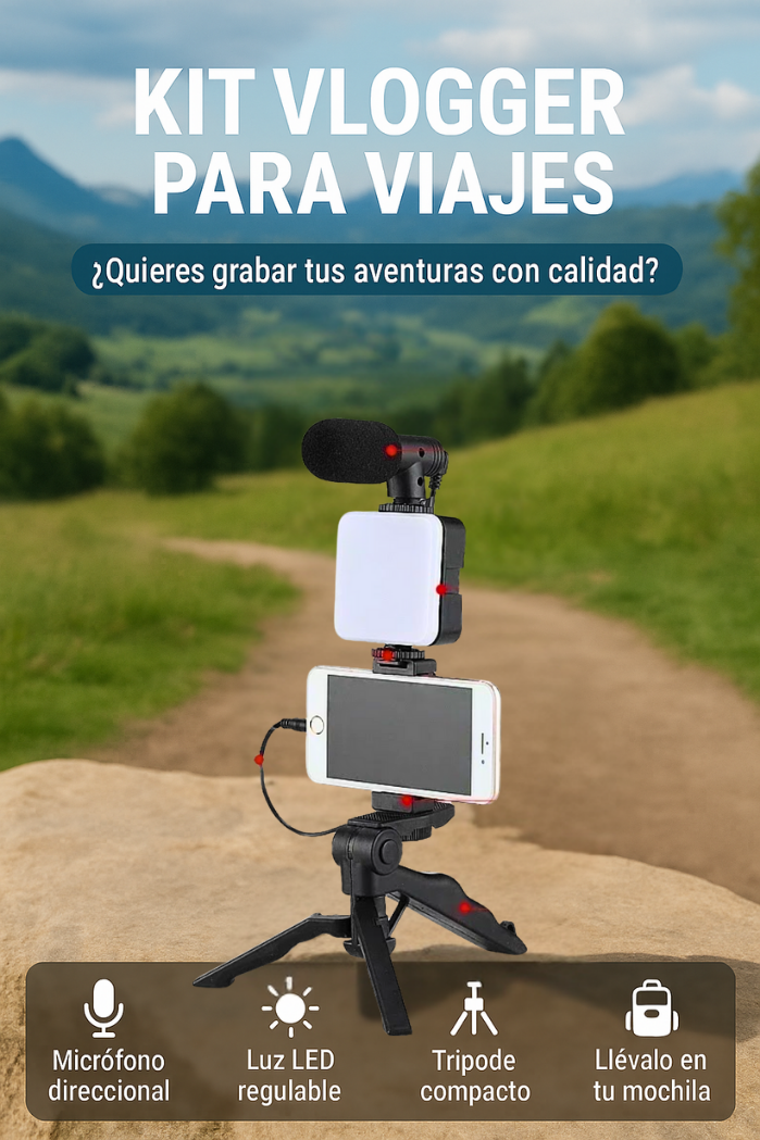 Kit Trípode + Micrófono + Luz LED para Celular (iPhone/Android)