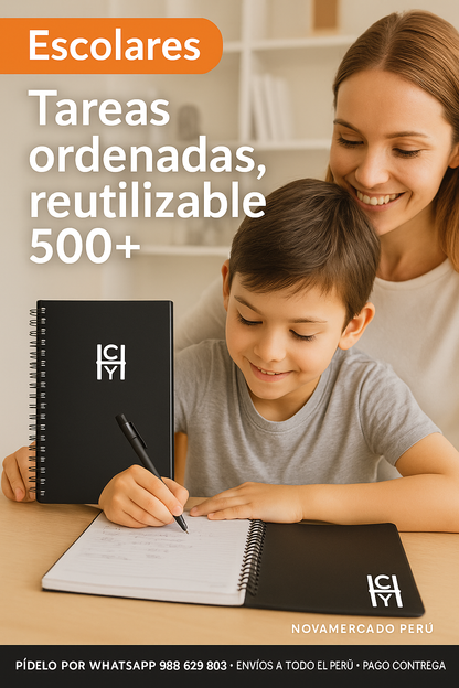 Cuaderno Inteligente Reutilizable A4 (Smart Notebook) | 20 Hojas Borrables con Bolígrafo FriXion y Escaneo a la Nube