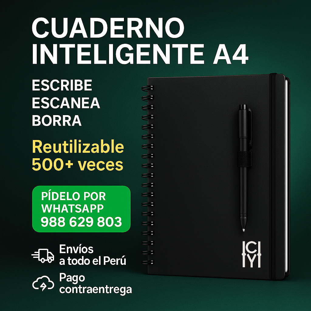 Cuaderno Inteligente Reutilizable A4 (Smart Notebook) | 20 Hojas Borrables con Bolígrafo FriXion y Escaneo a la Nube