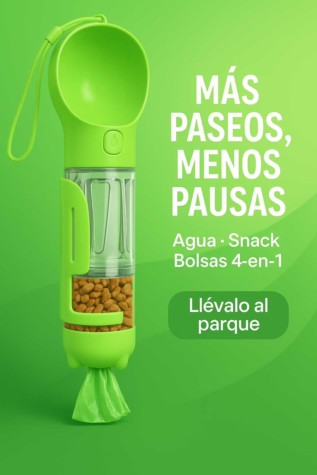 Botella Portátil 4-en-1 para Perros — Agua y Snack Antifugas