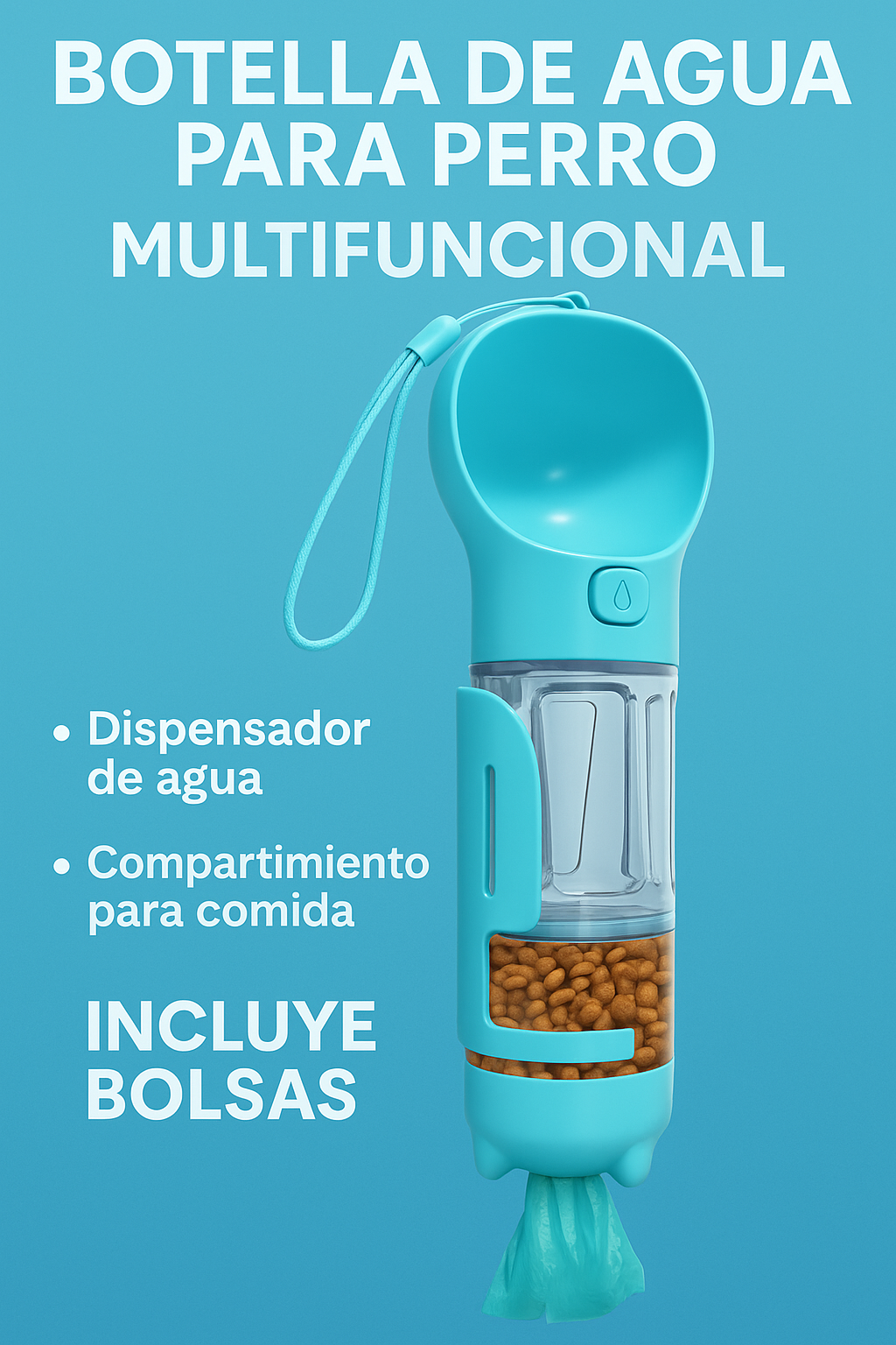 Botella Portátil 4-en-1 para Perros — Agua y Snack Antifugas