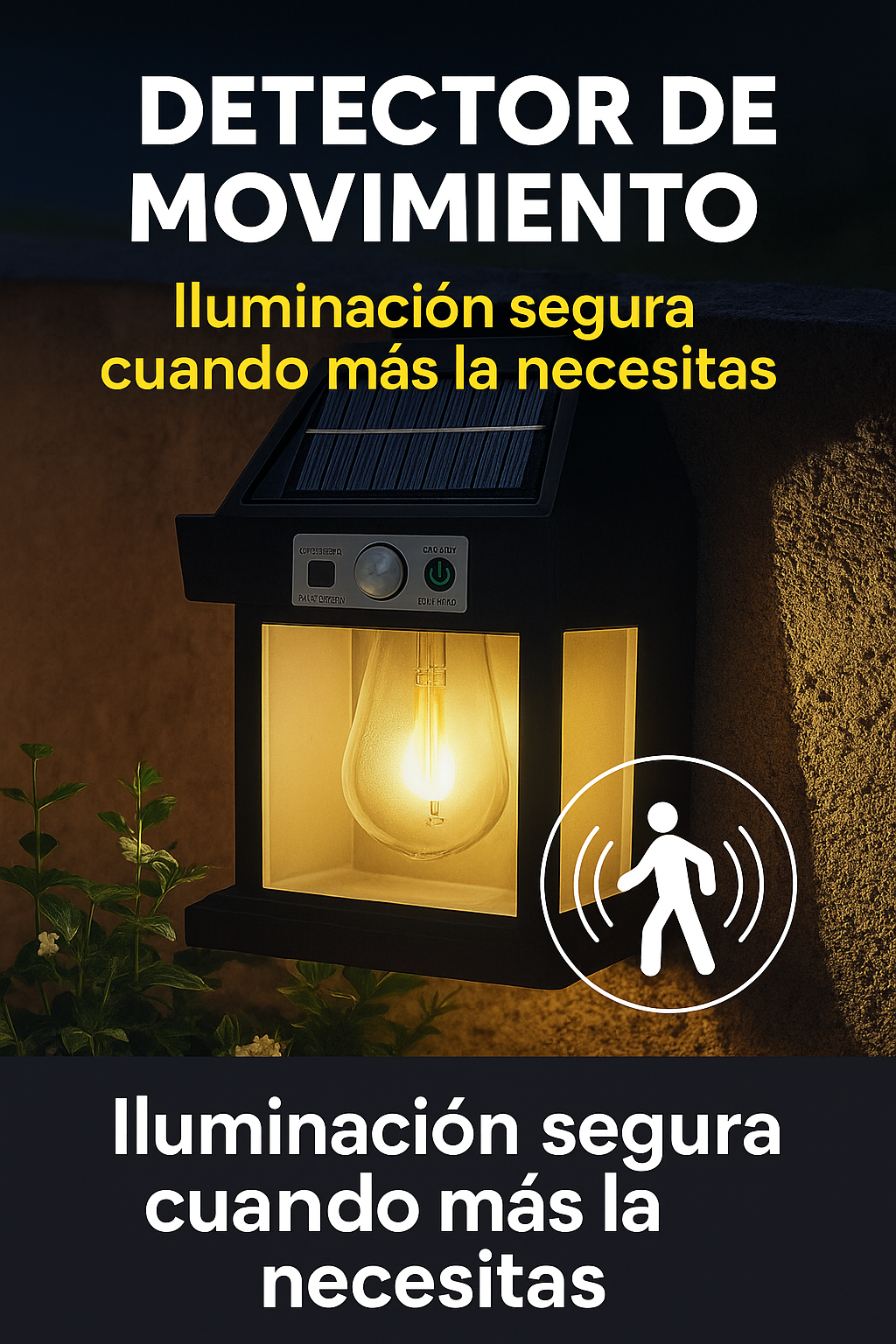 Lámpara Solar de Pared con Sensor PIR YX-777-1W — Luz Cálida Auto ON/OFF para Fachadas y Jardines