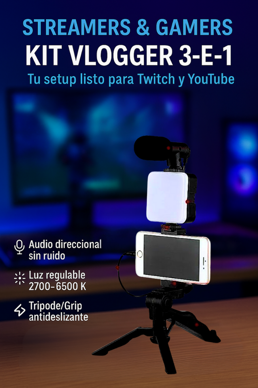 Kit Trípode + Micrófono + Luz LED para Celular (iPhone/Android)