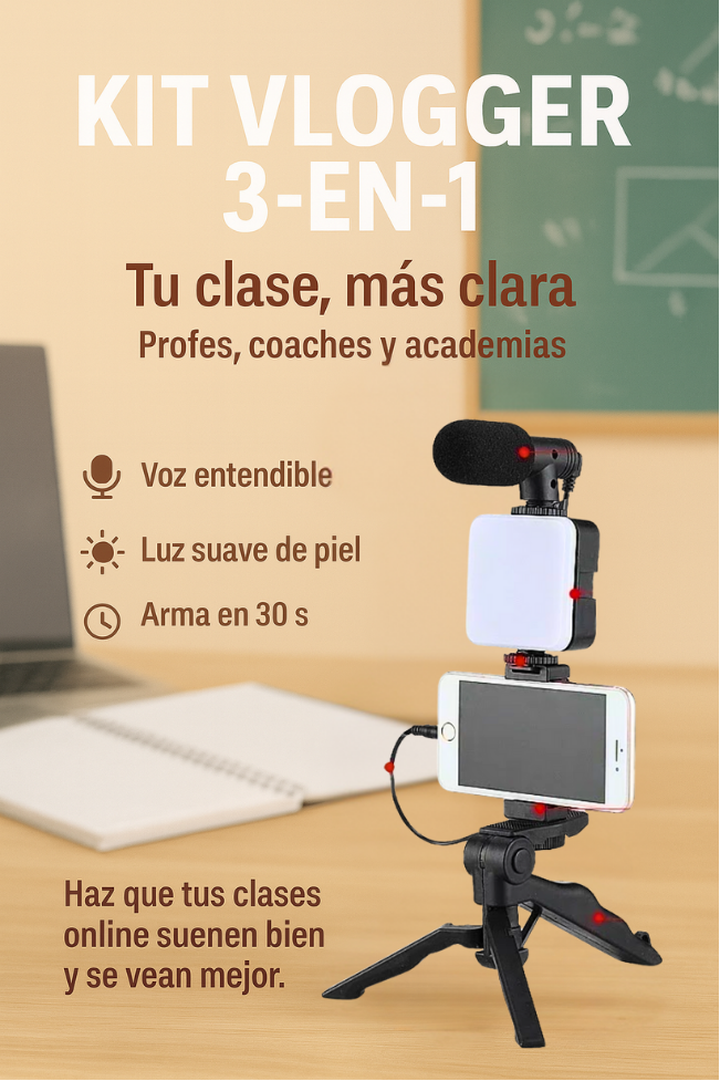 Kit Trípode + Micrófono + Luz LED para Celular (iPhone/Android)