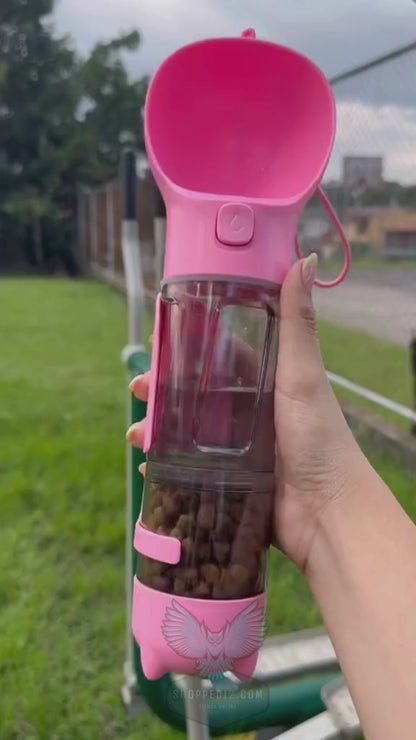 Botella Portátil 4-en-1 para Perros — Agua y Snack Antifugas